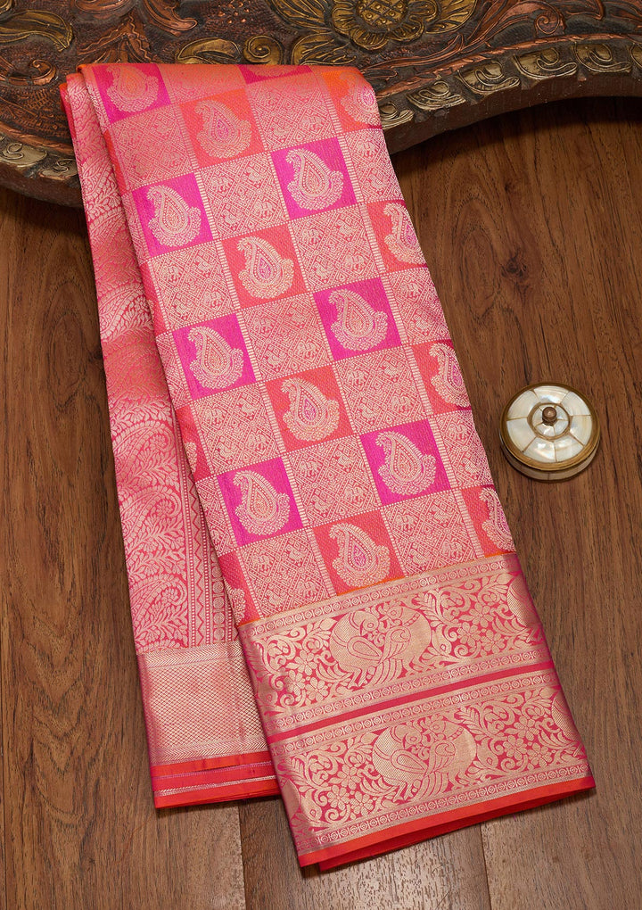 Orange Zariwork  Silk Saree