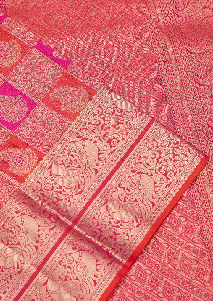 Orange Zariwork  Silk Saree