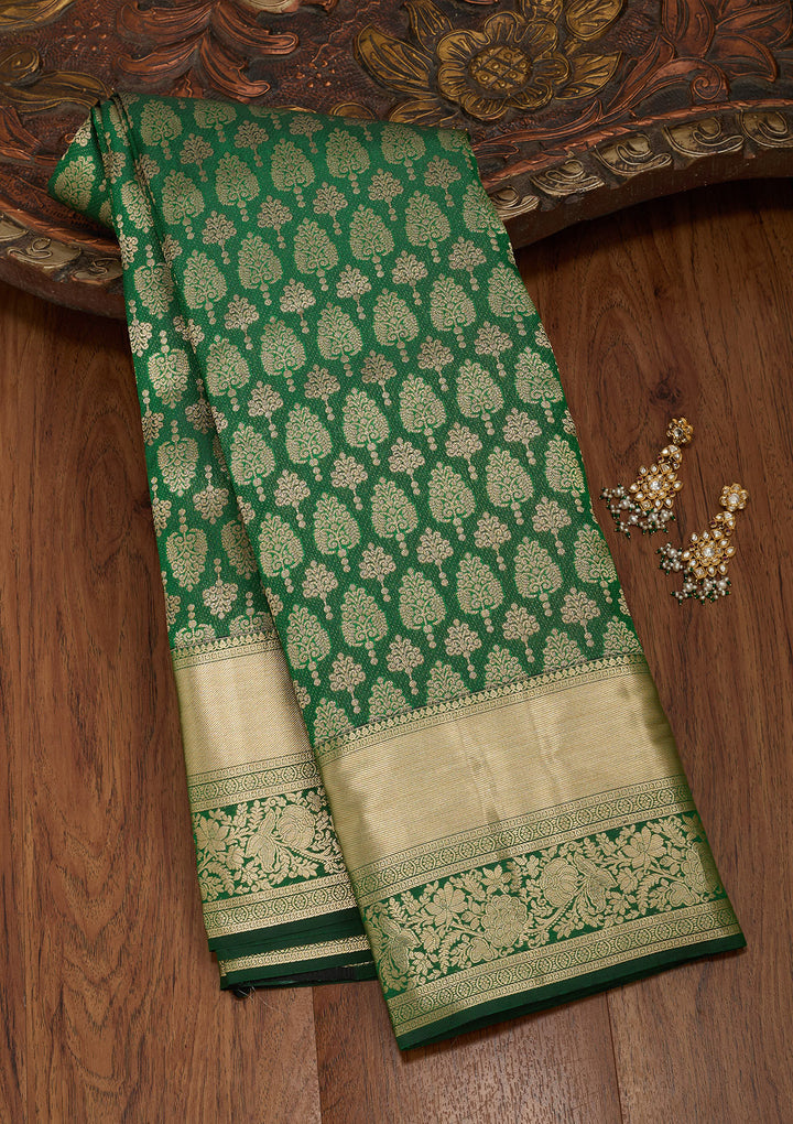 Bottle Green Zariwork Silk Saree