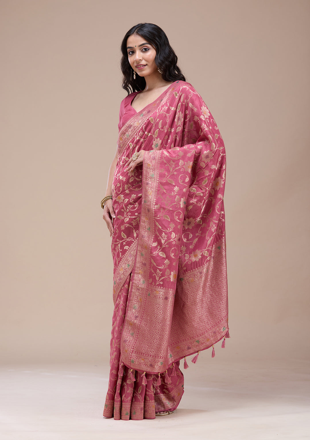 Peach Zariwork (Gold) Banarasi Silk Saree