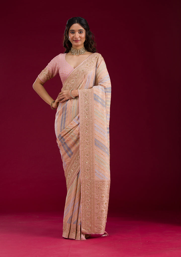 Beige Plain Georgette Saree