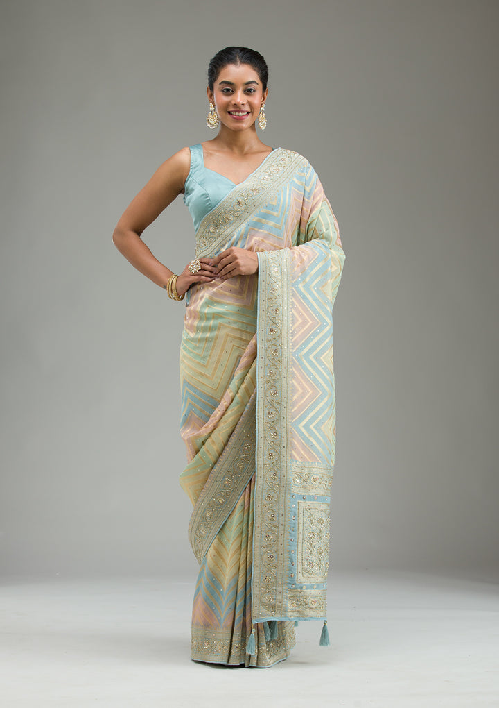Sky Blue Plain Georgette Saree