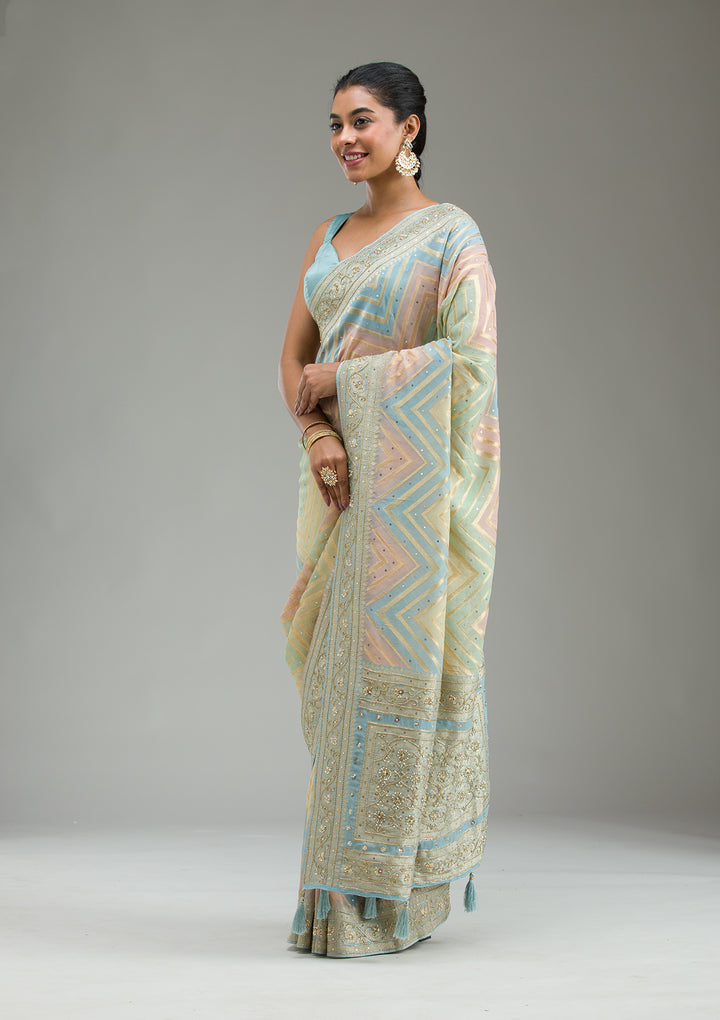 Sky Blue Plain Georgette Saree