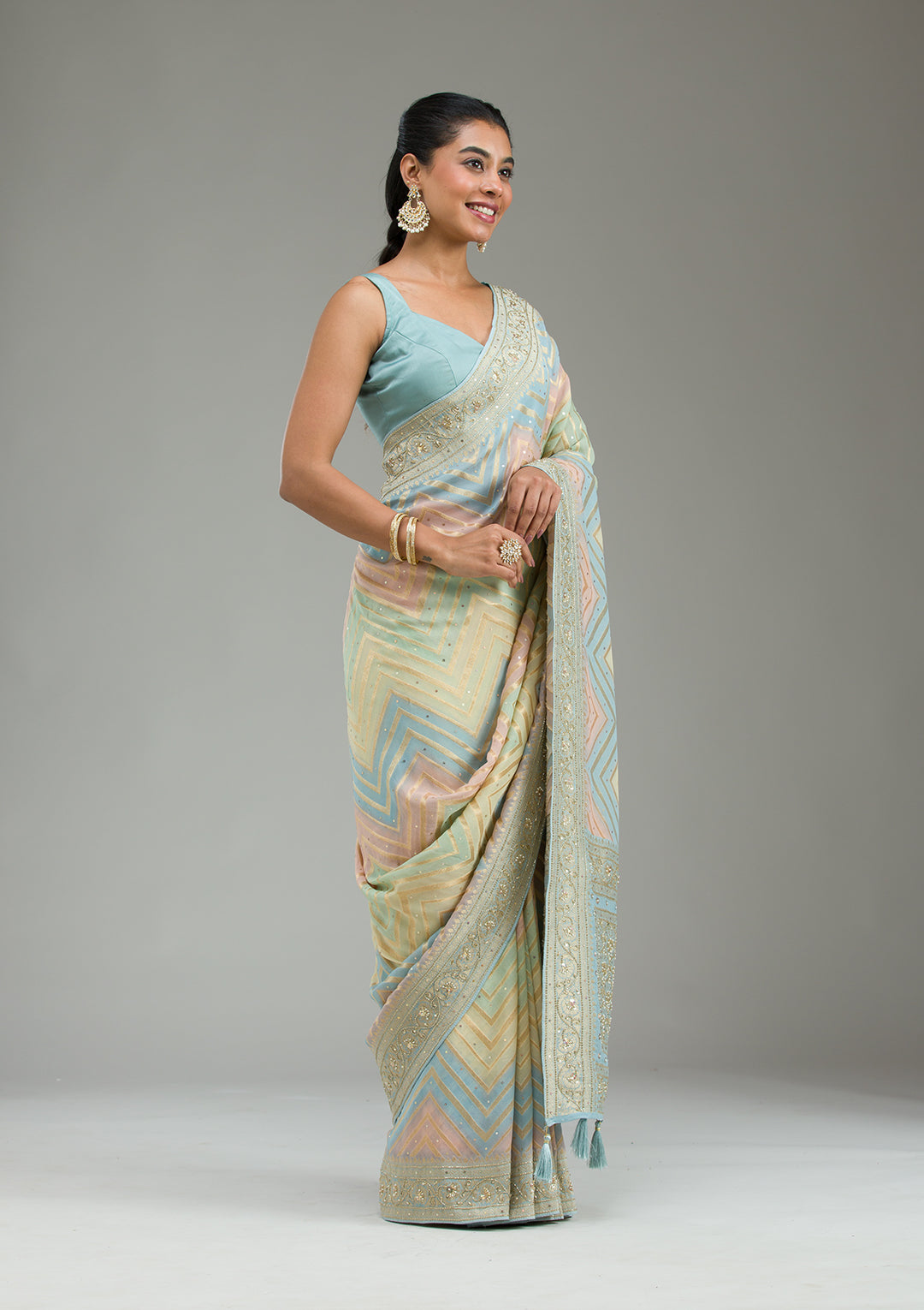 Sky Blue Plain Georgette Saree