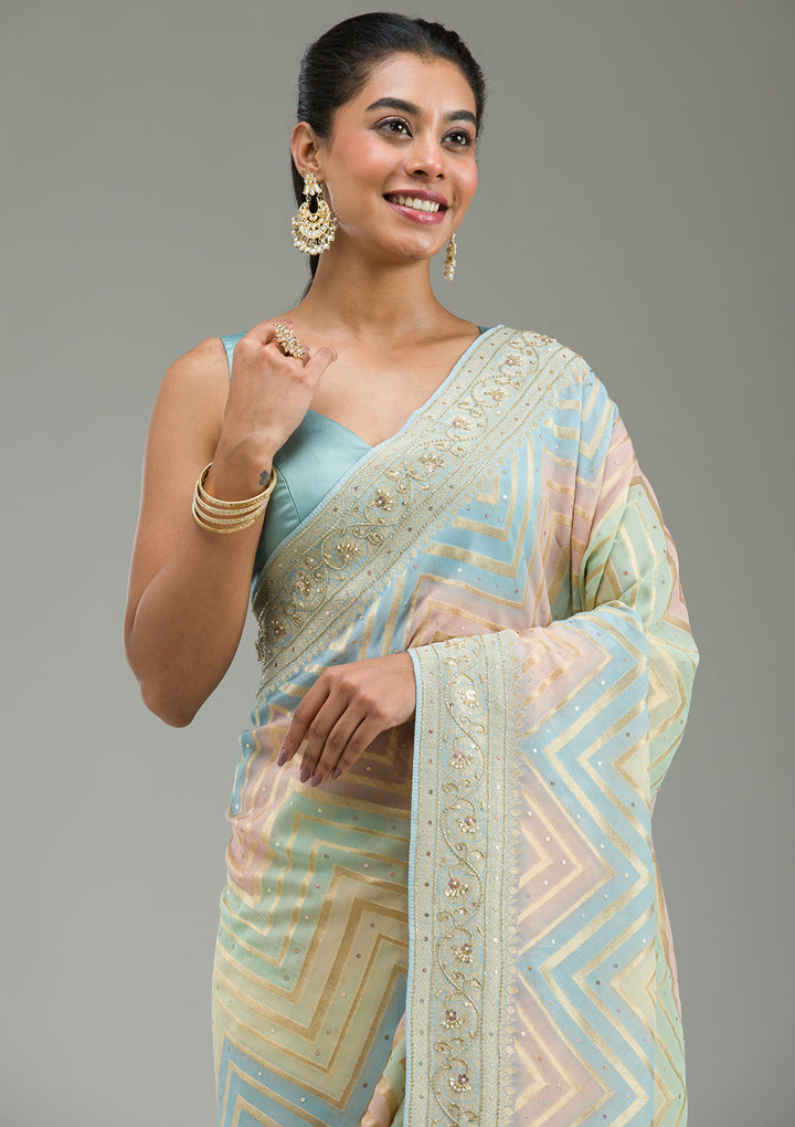Sky Blue Plain Georgette Saree