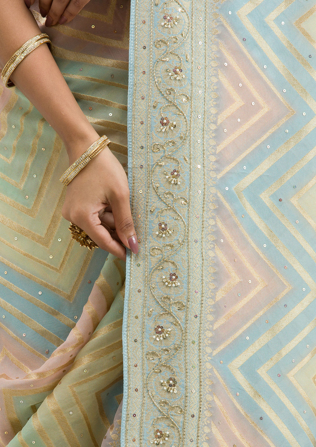 Sky Blue Plain Georgette Saree