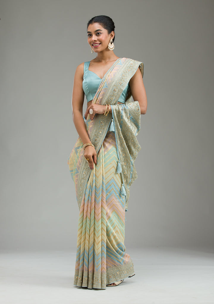 Sky Blue Plain Georgette Saree