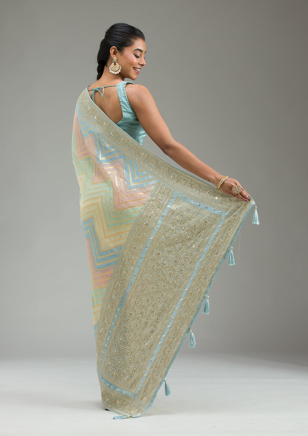 Sky Blue Plain Georgette Saree