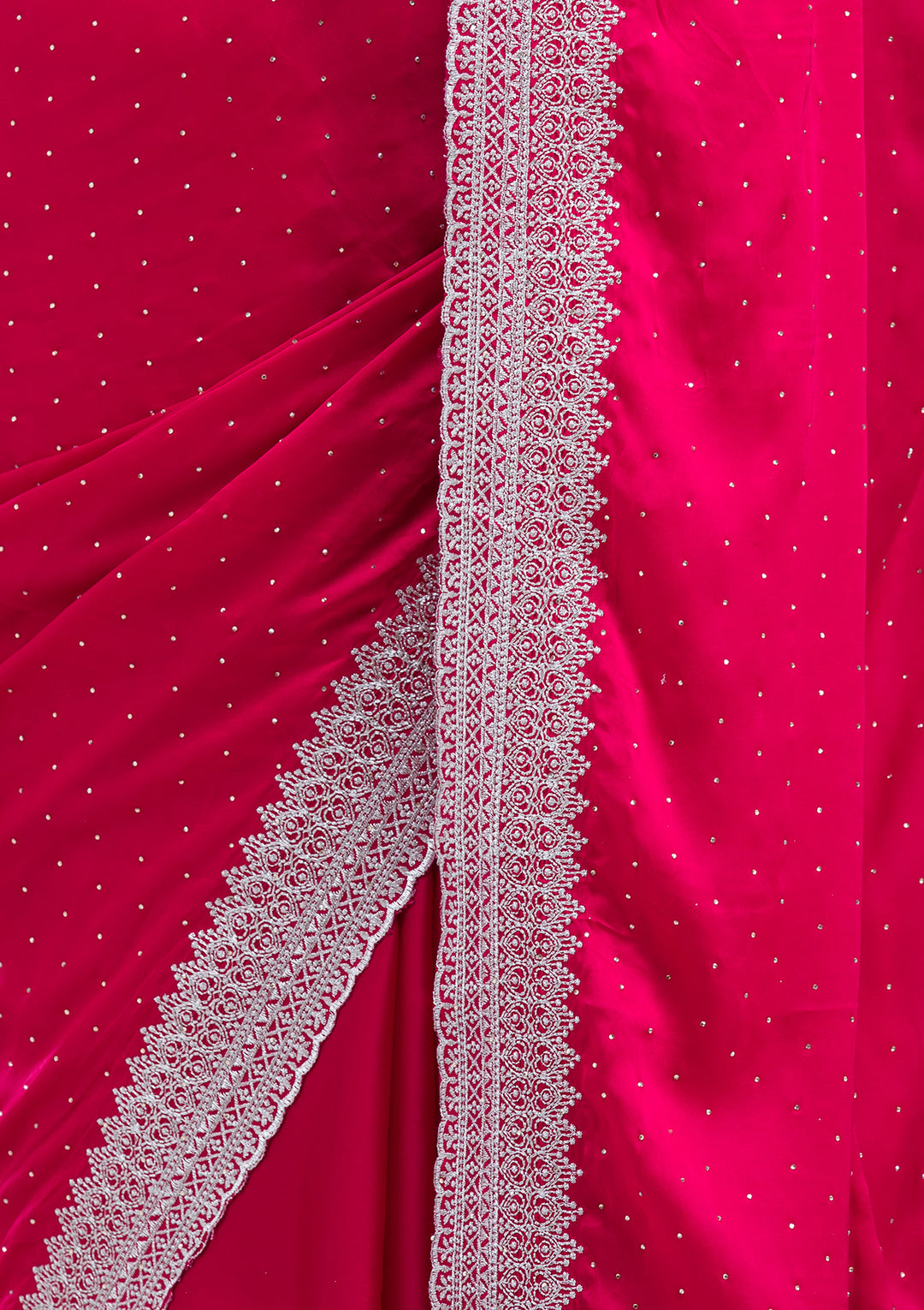 Rani Pink Zariwork (Silver) Satin Saree