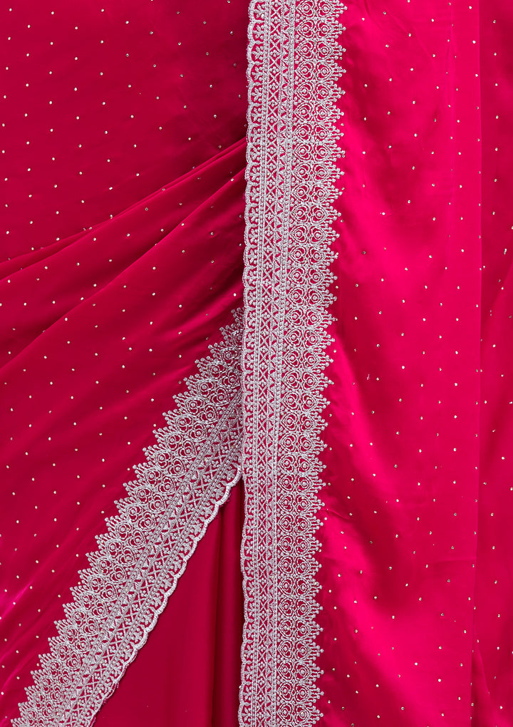 Rani Pink Zariwork (Silver) Satin Saree