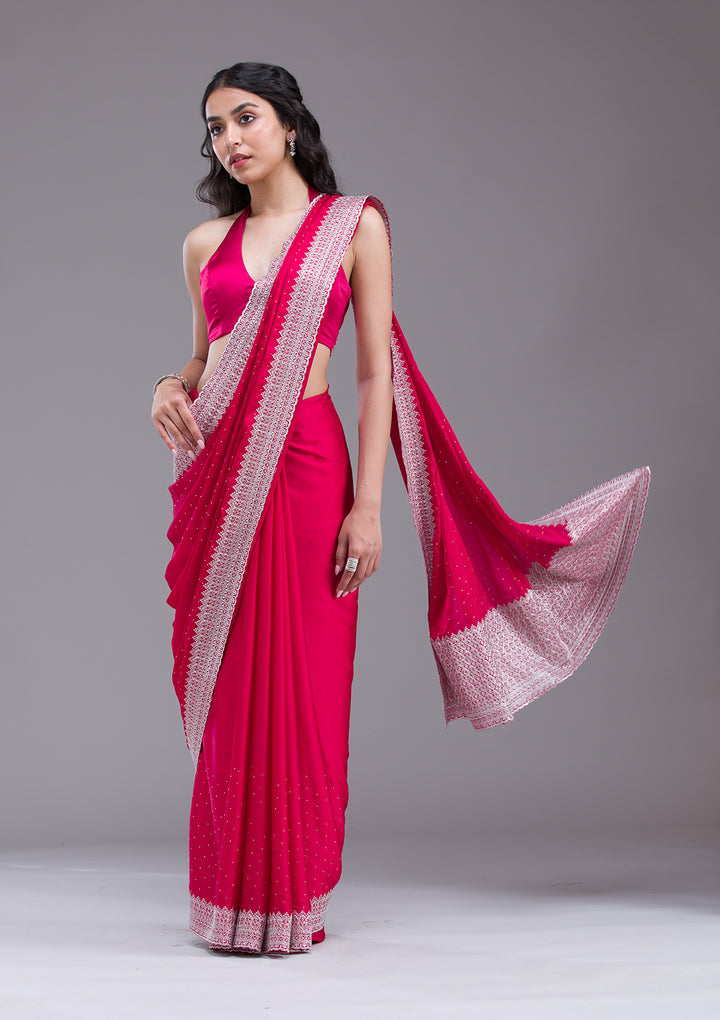 Rani Pink Zariwork (Silver) Satin Saree