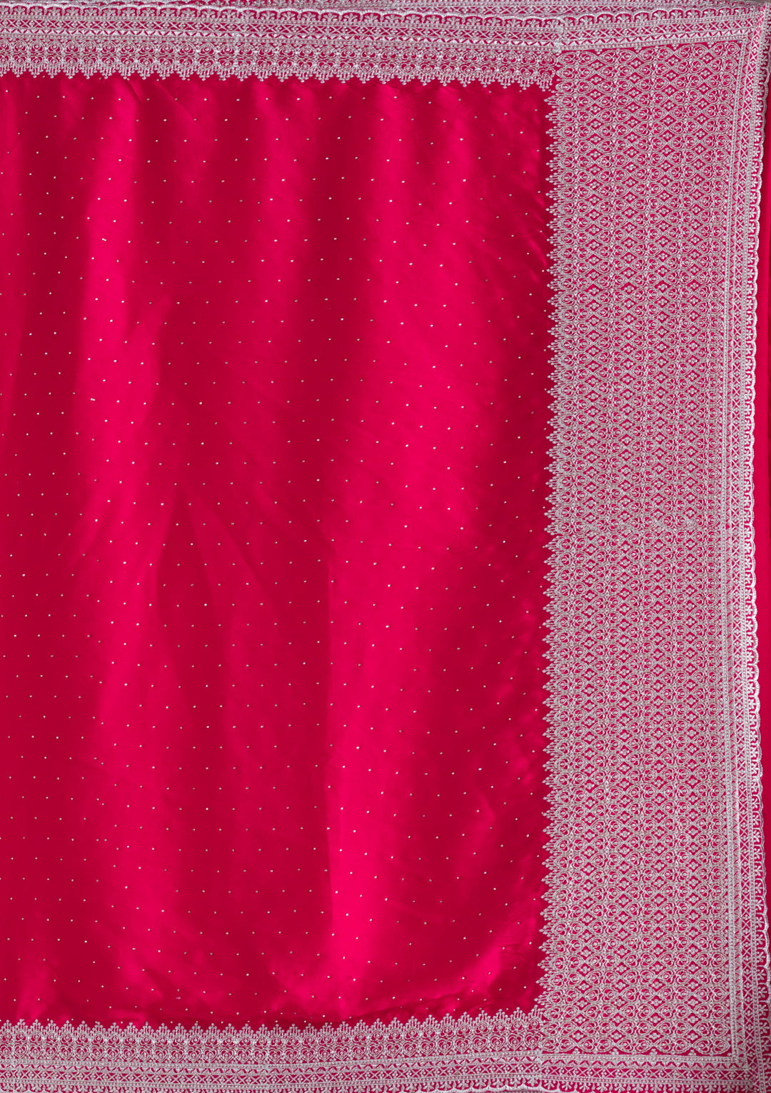 Rani Pink Zariwork (Silver) Satin Saree