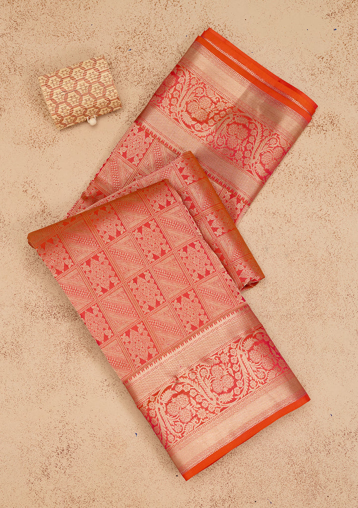 Orange Zariwork Pure Silk Saree