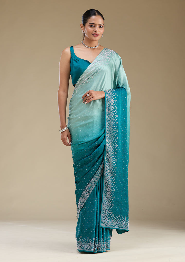 Peacock Green Stonework Satin Saree