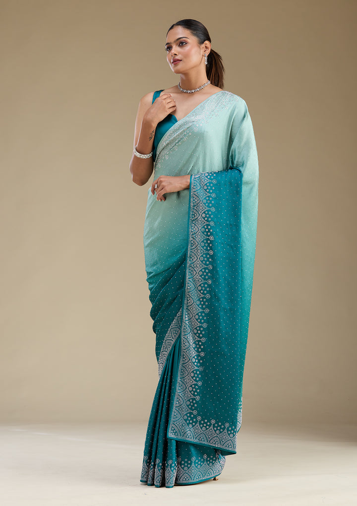 Peacock Green Stonework Satin Saree