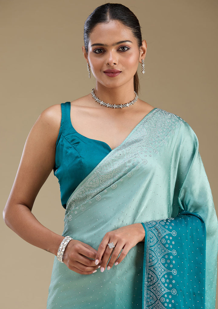 Peacock Green Stonework Satin Saree