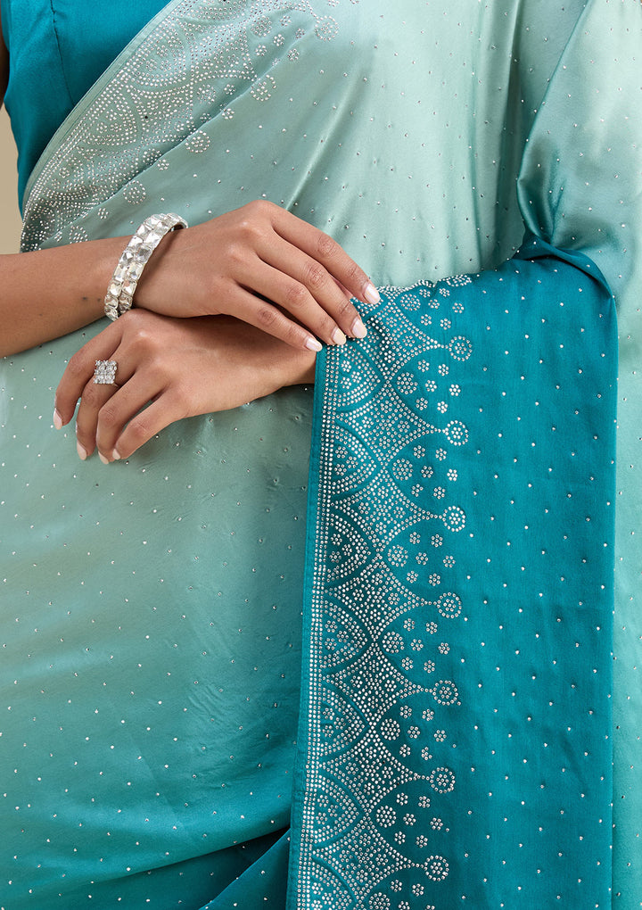 Peacock Green Stonework Satin Saree