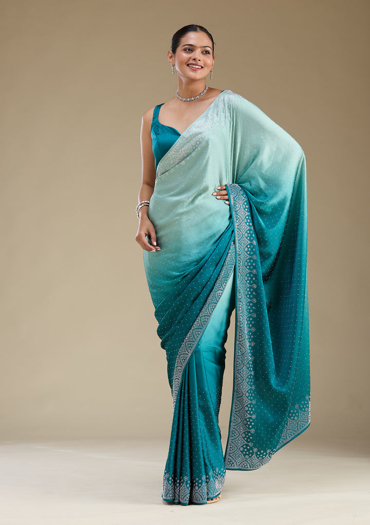 Peacock Green Stonework Satin Saree