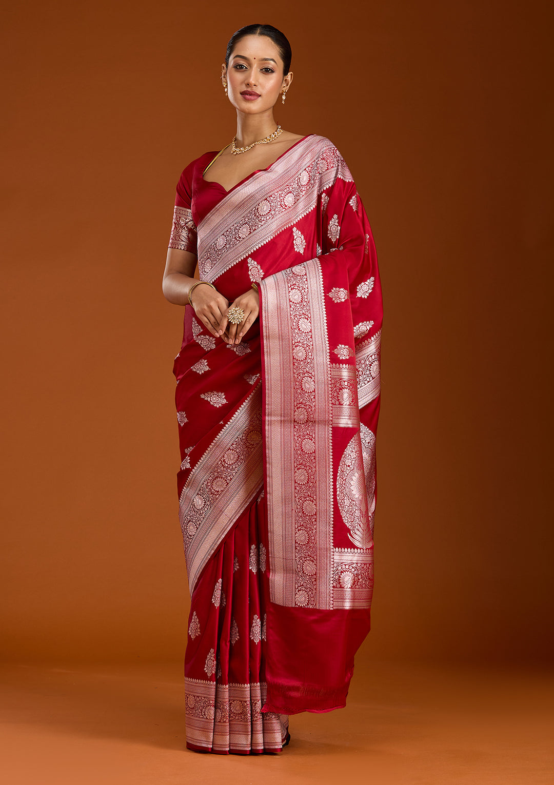 Maroon Zariwork (Silver) Satin Silk Saree