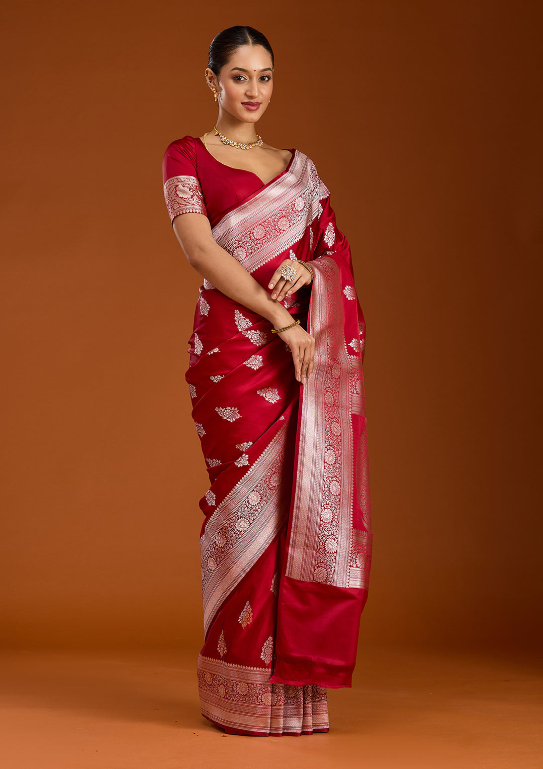 Maroon Zariwork (Silver) Satin Silk Saree