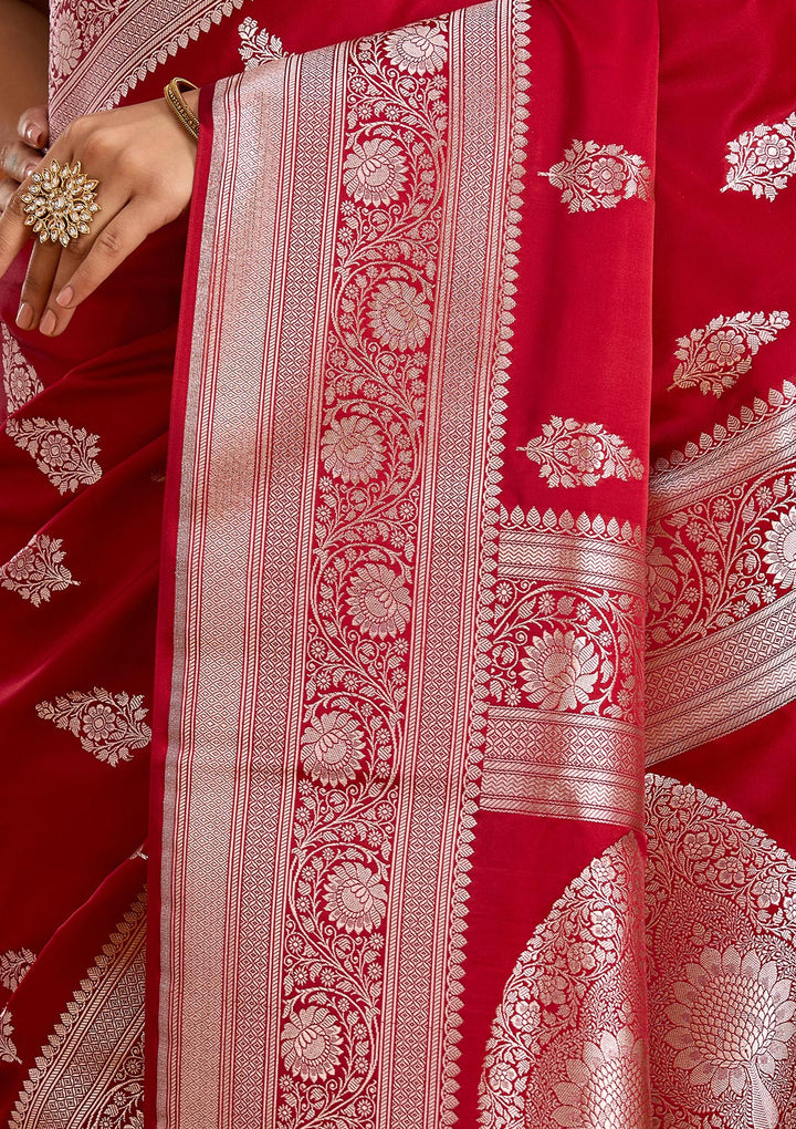 Maroon Zariwork (Silver) Satin Silk Saree