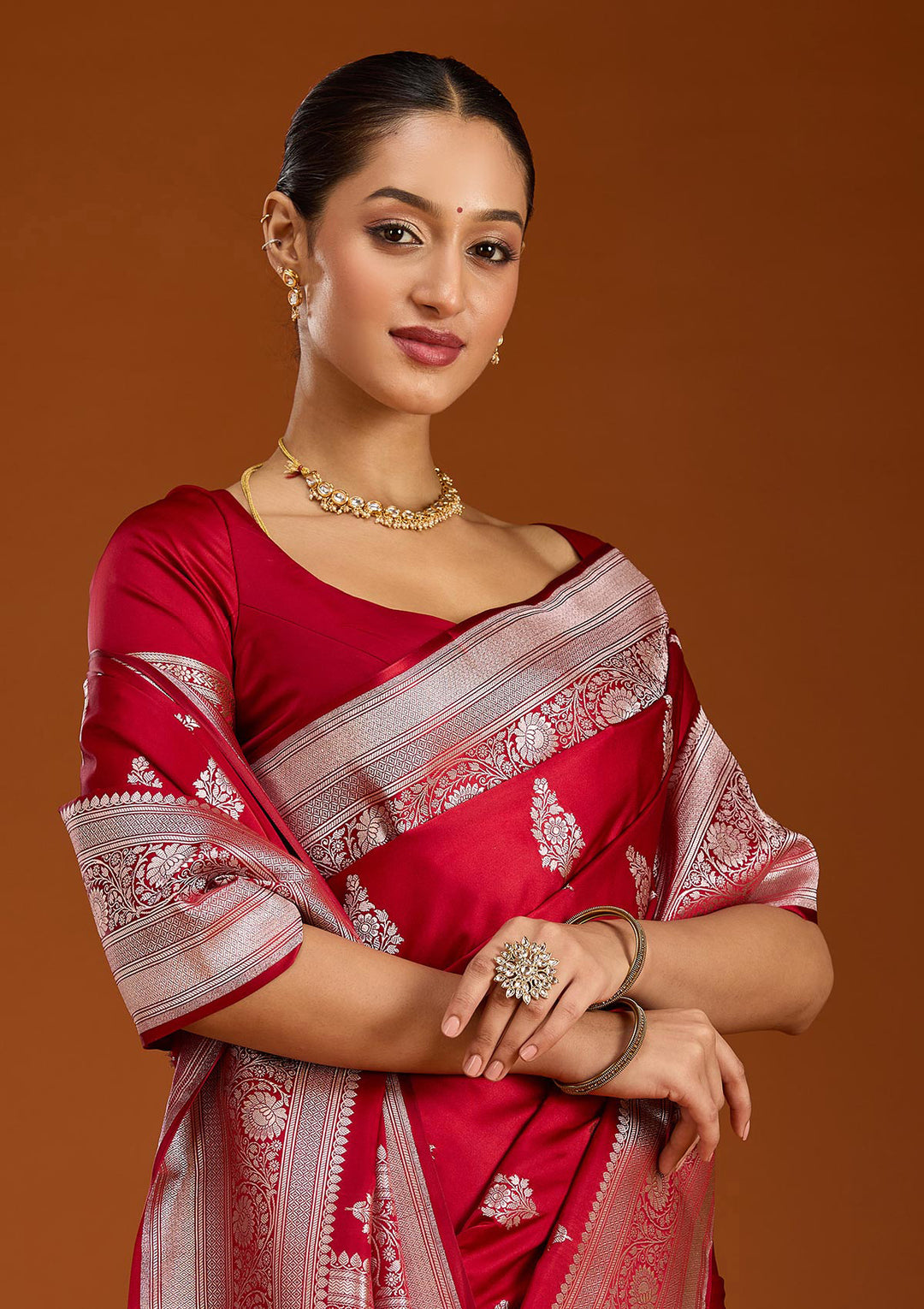 Maroon Zariwork (Silver) Satin Silk Saree