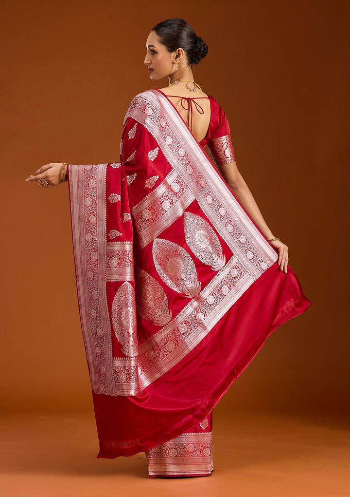 Maroon Zariwork (Silver) Satin Silk Saree