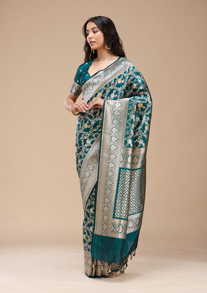 Peacock Blue Zariwork (Gold) Banarasi Silk Saree
