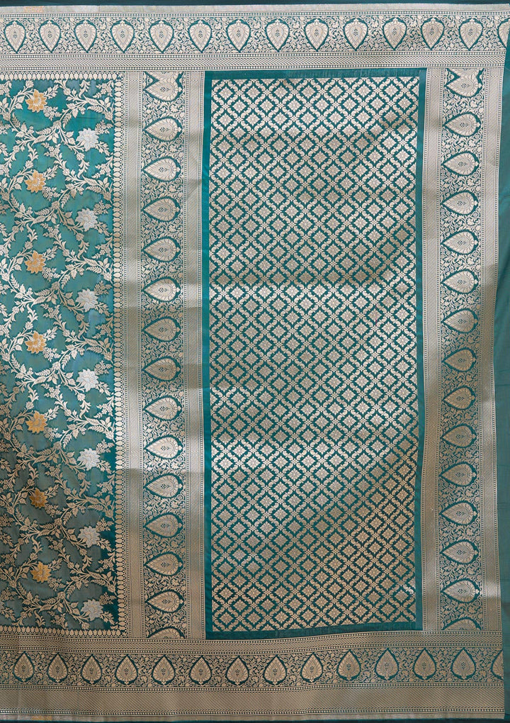 Peacock Blue Zariwork (Gold) Banarasi Silk Saree