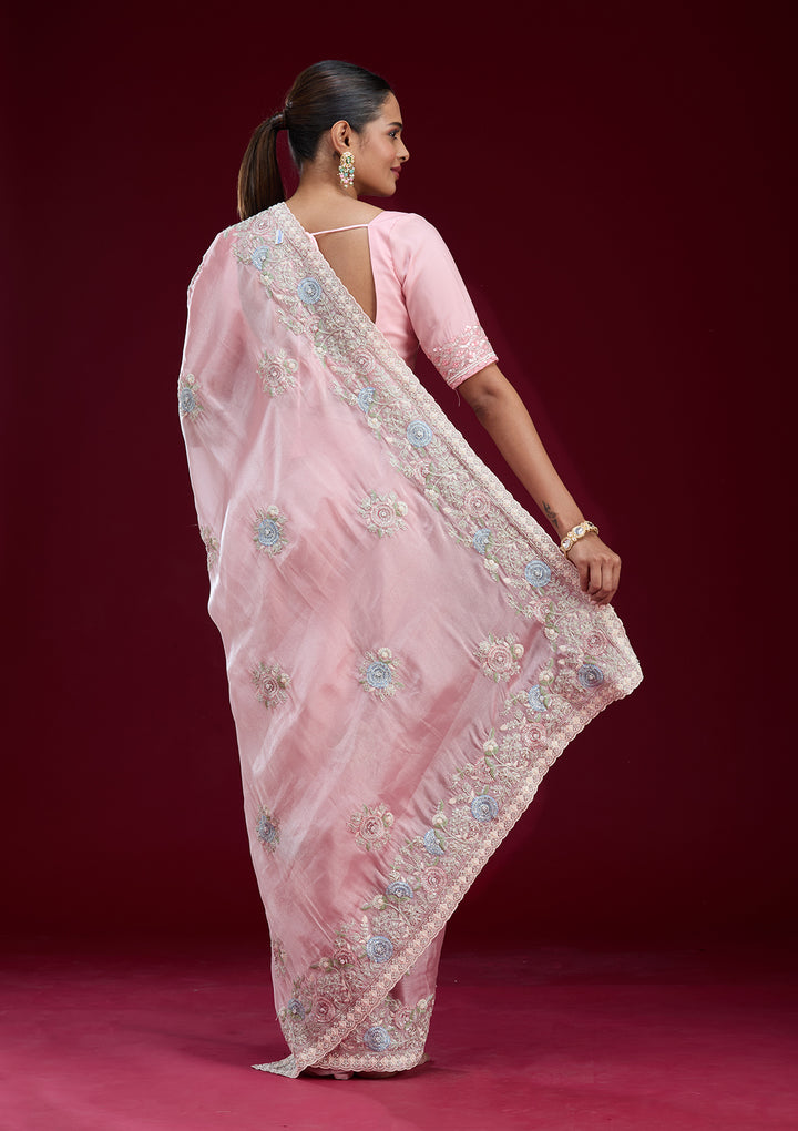 Baby Pink Zariwork Tissue Saree