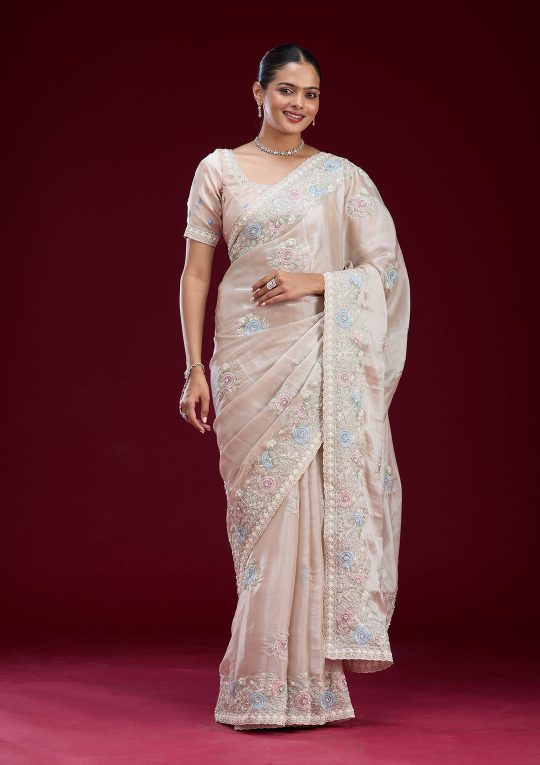 Beige Zariwork Tissue Saree