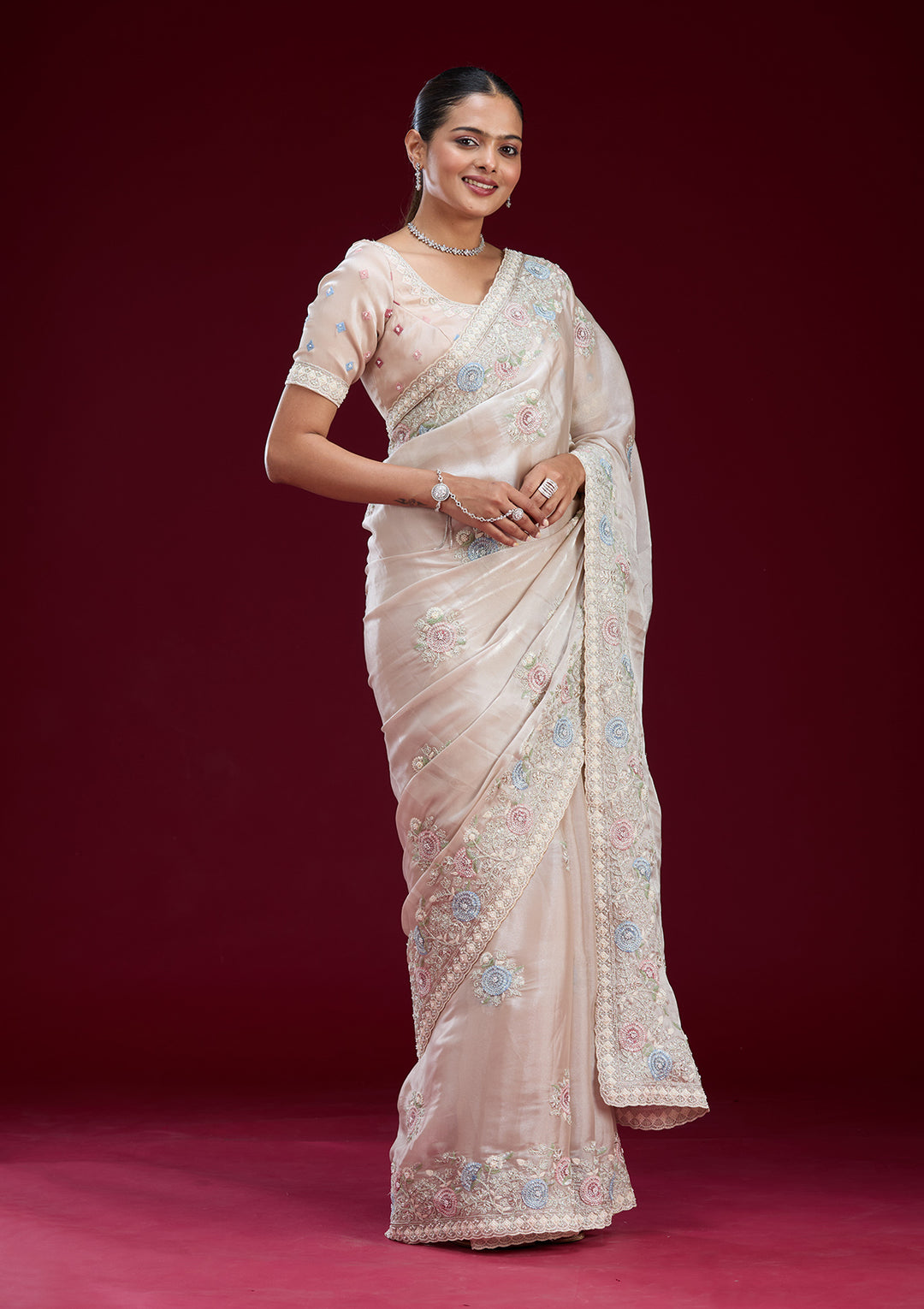 Beige Zariwork Tissue Saree