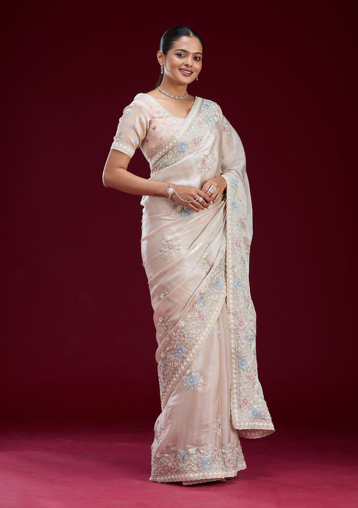 Beige Zariwork Tissue Saree