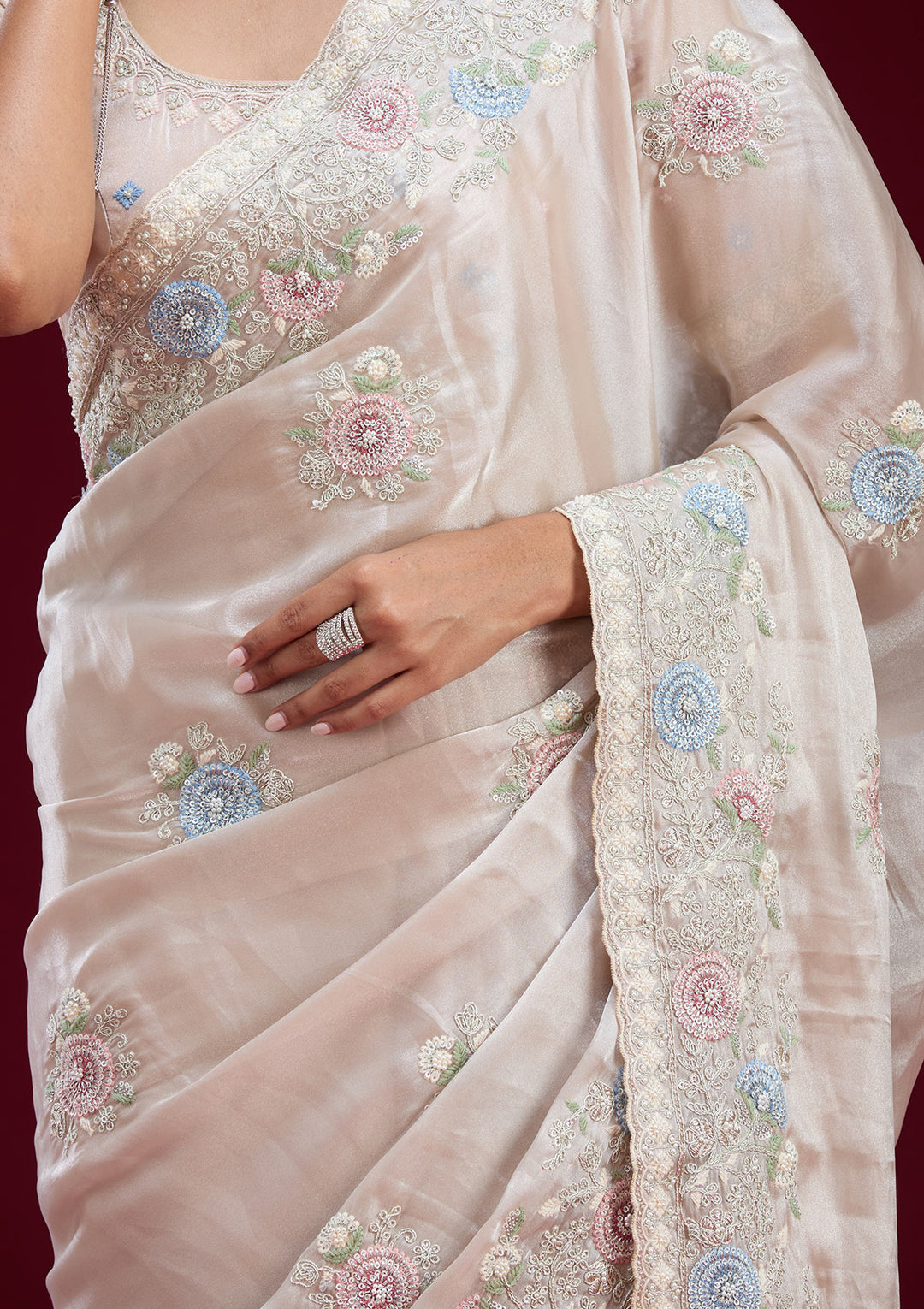 Beige Zariwork Tissue Saree