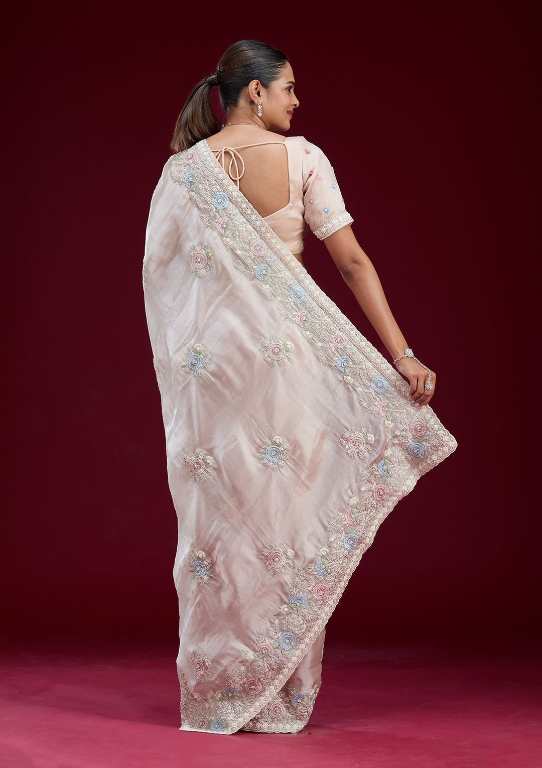 Beige Zariwork Tissue Saree