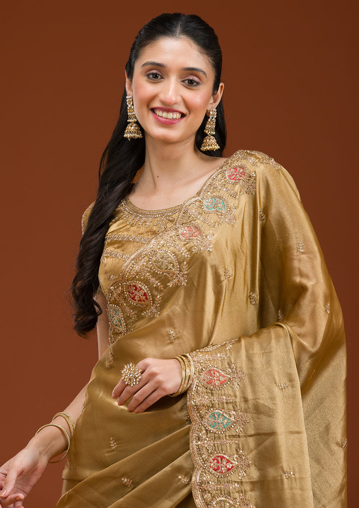 Gold Zariwork Tissue Saree