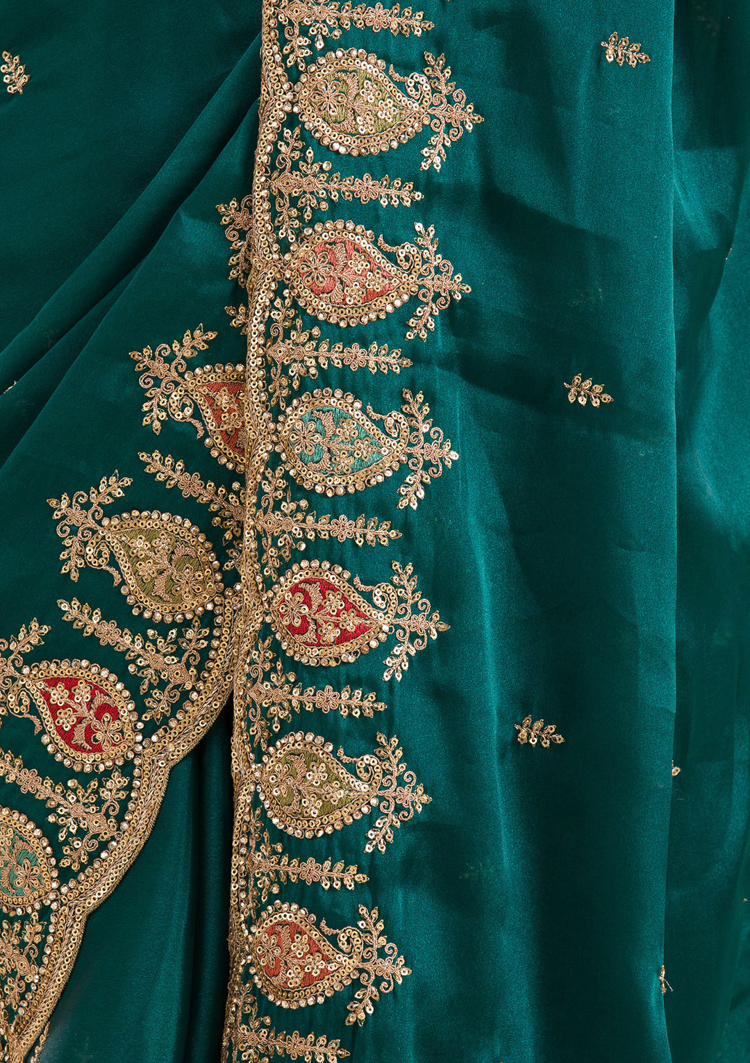 Peacock Green Zariwork Tissue Saree