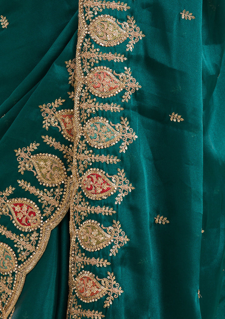Peacock Green Zariwork Tissue Saree