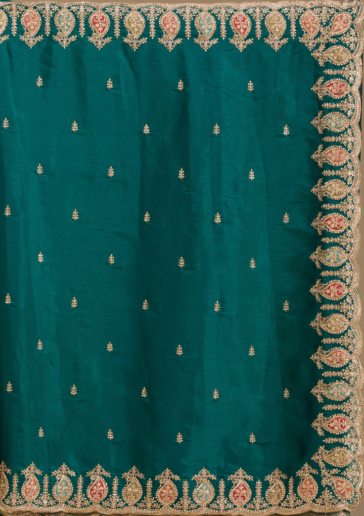 Peacock Green Zariwork Tissue Saree
