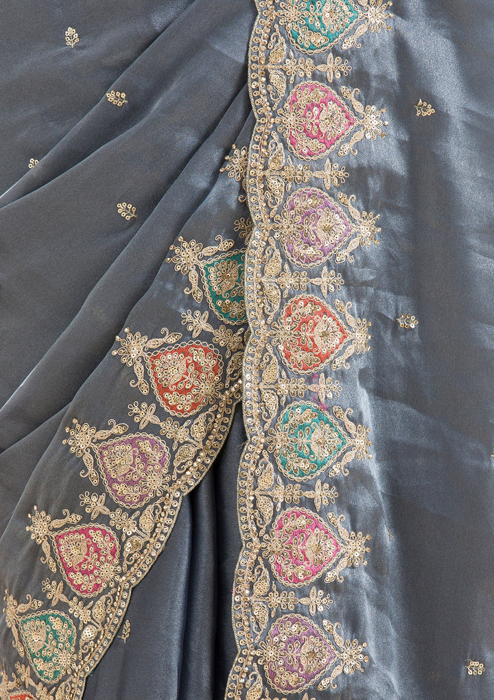Grey Zariwork Tissue Saree