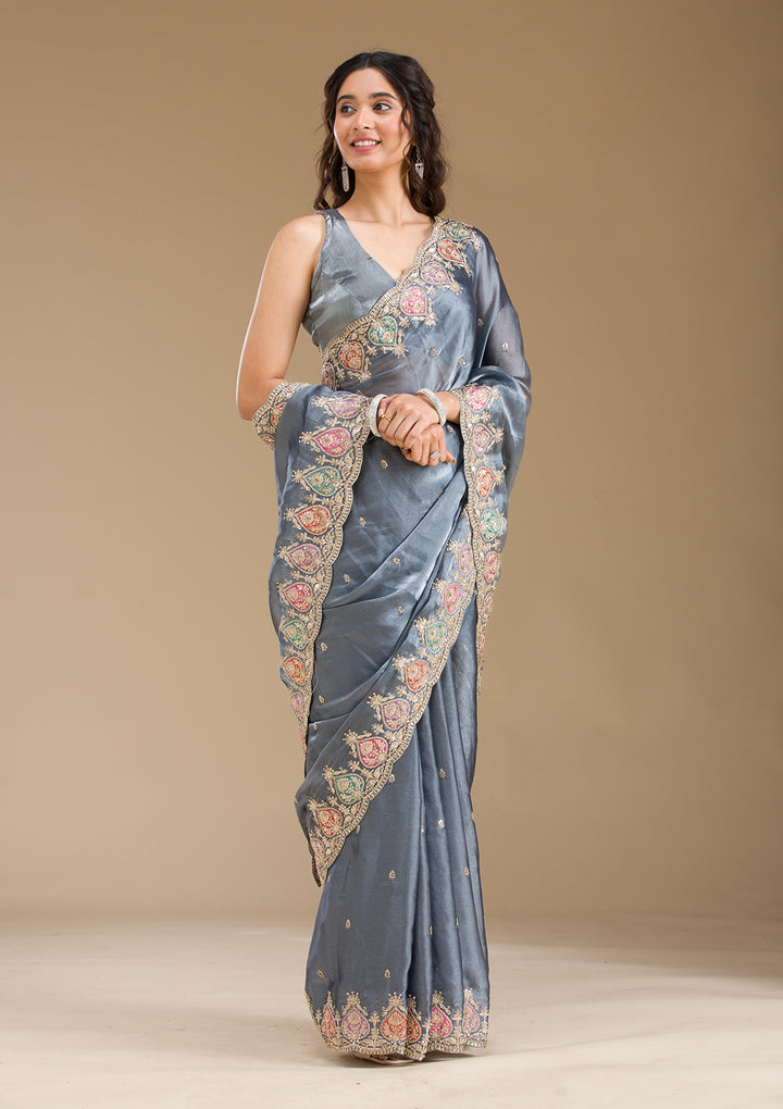 Grey Zariwork Tissue Saree