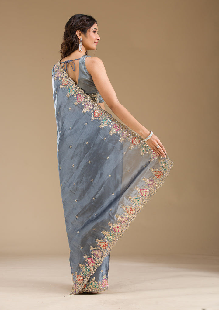 Grey Zariwork Tissue Saree