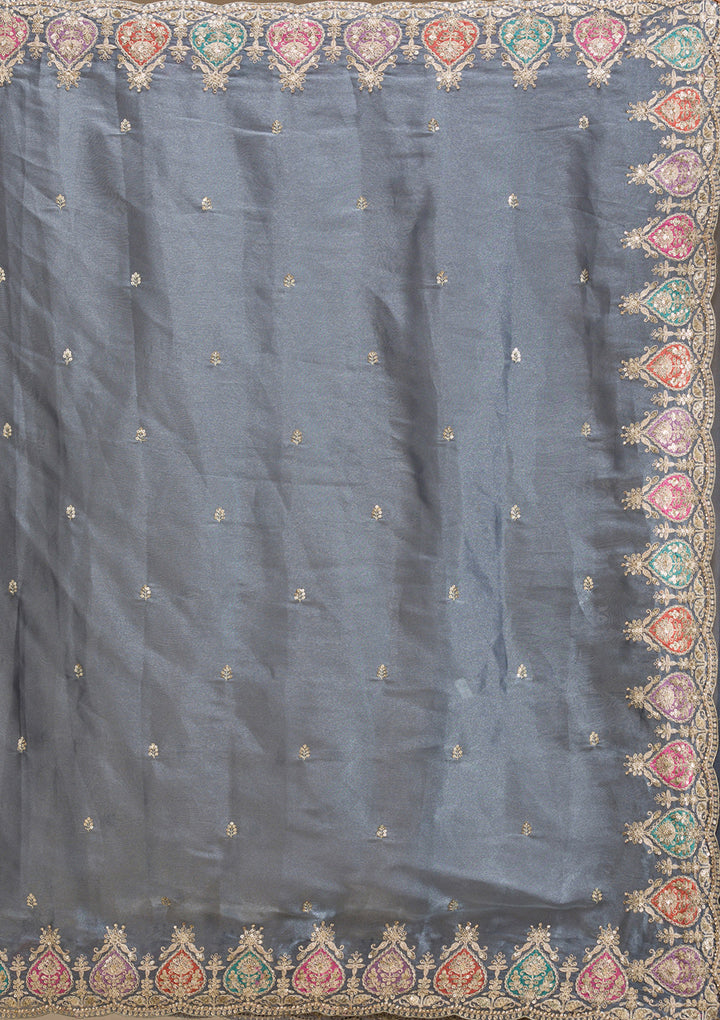Grey Zariwork Tissue Saree