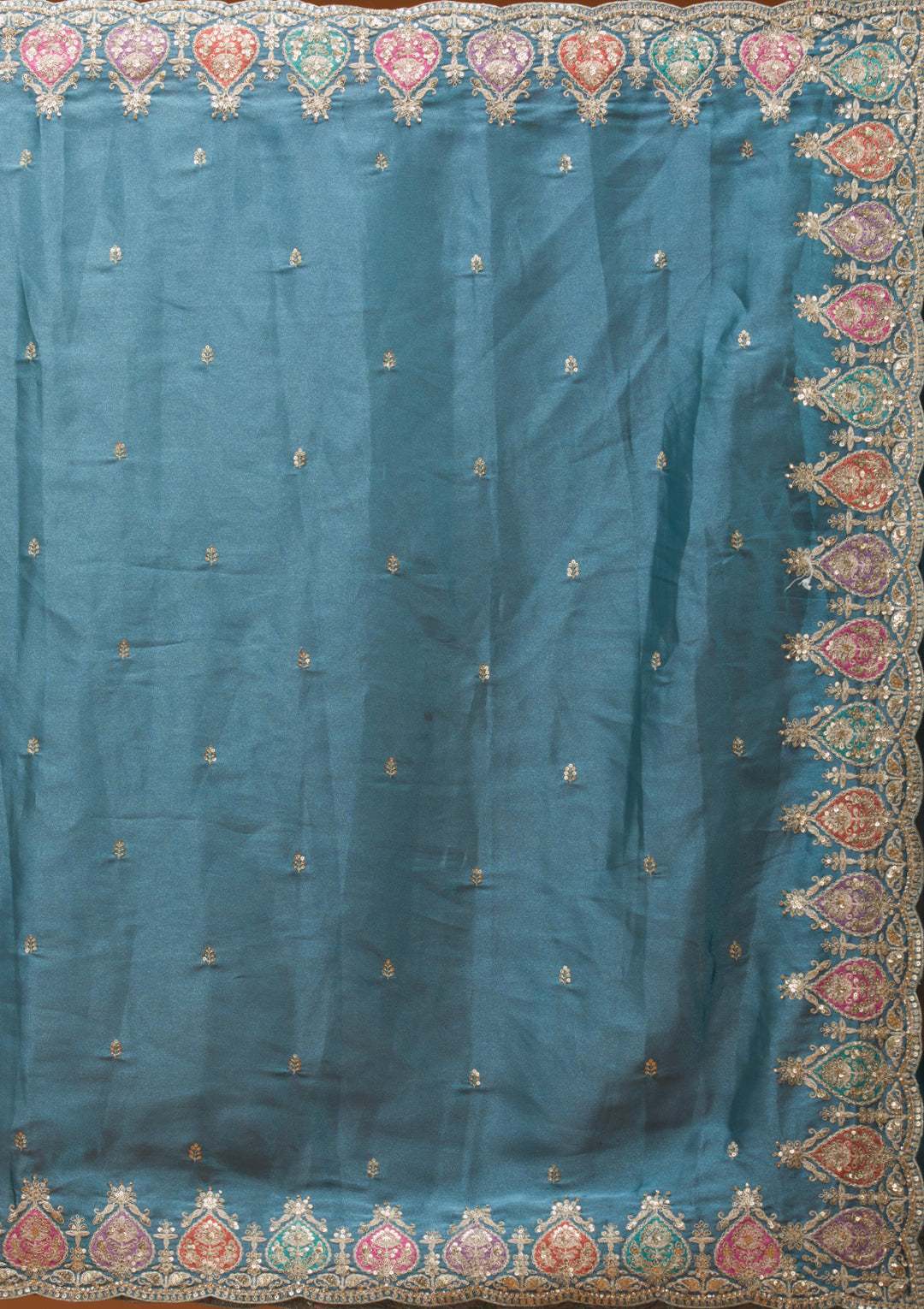 Peacock Blue Zariwork Tissue Saree