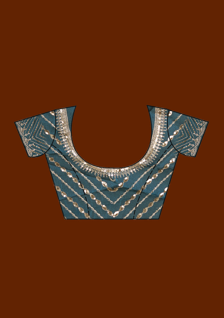 Peacock Blue Zariwork Tissue Saree