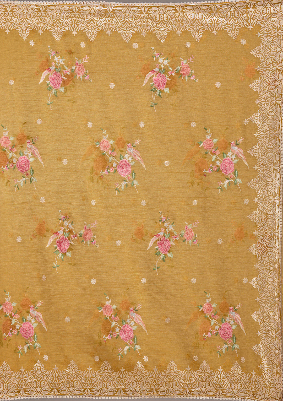 Mustard Sequins Tissue Saree