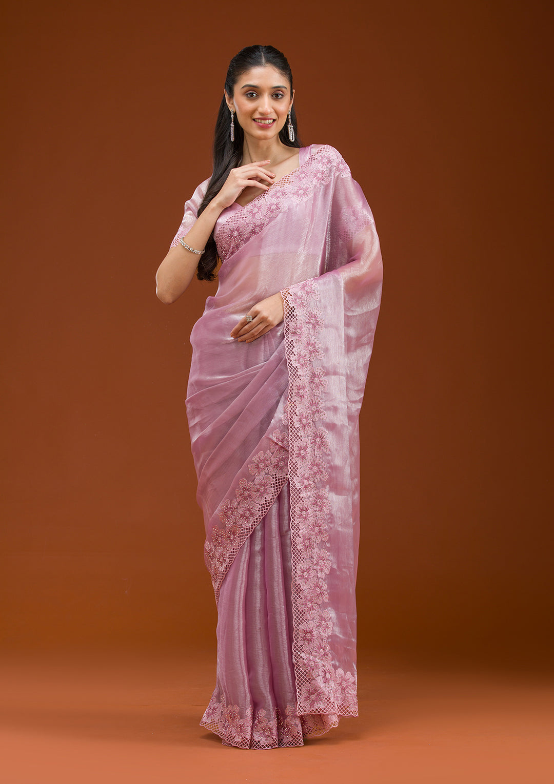 Mauve Stonework Tissue Saree