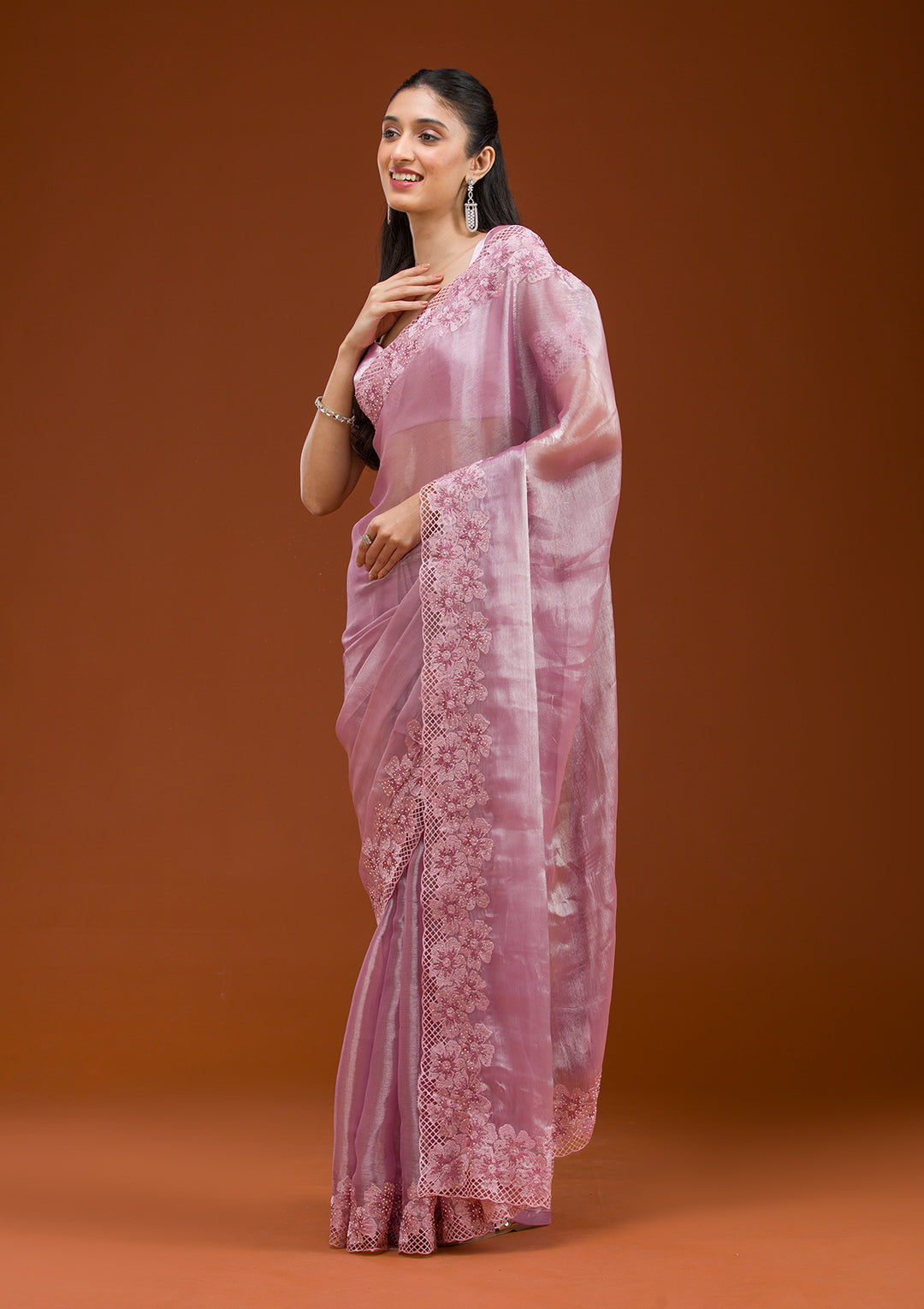 Mauve Stonework Tissue Saree