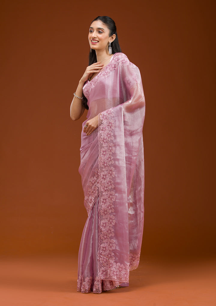 Mauve Stonework Tissue Saree