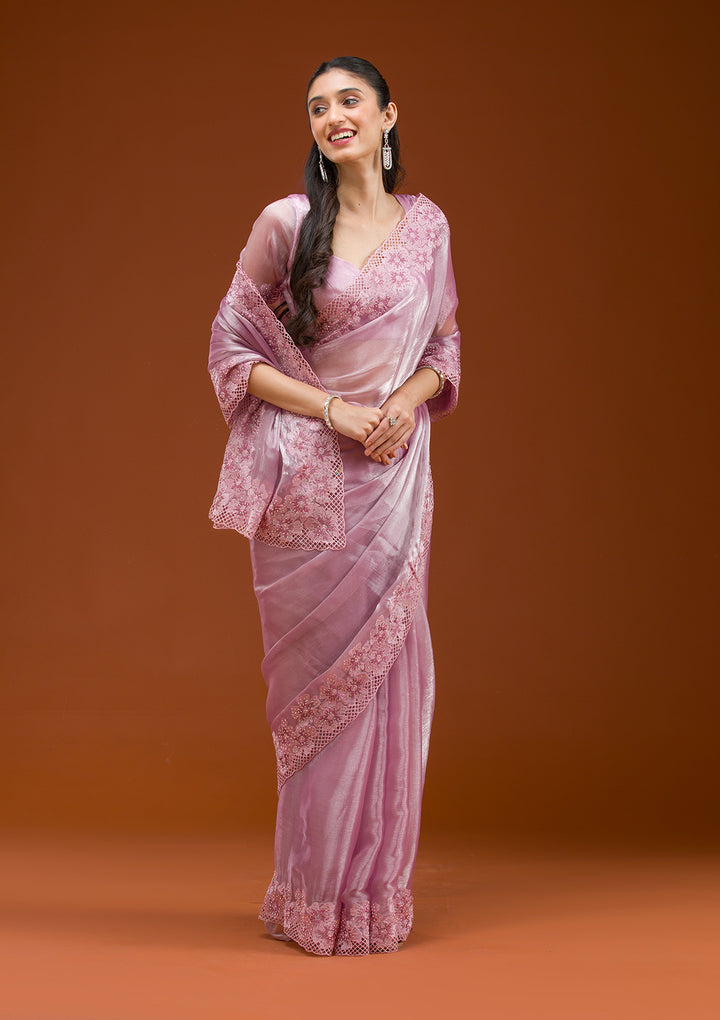 Mauve Stonework Tissue Saree